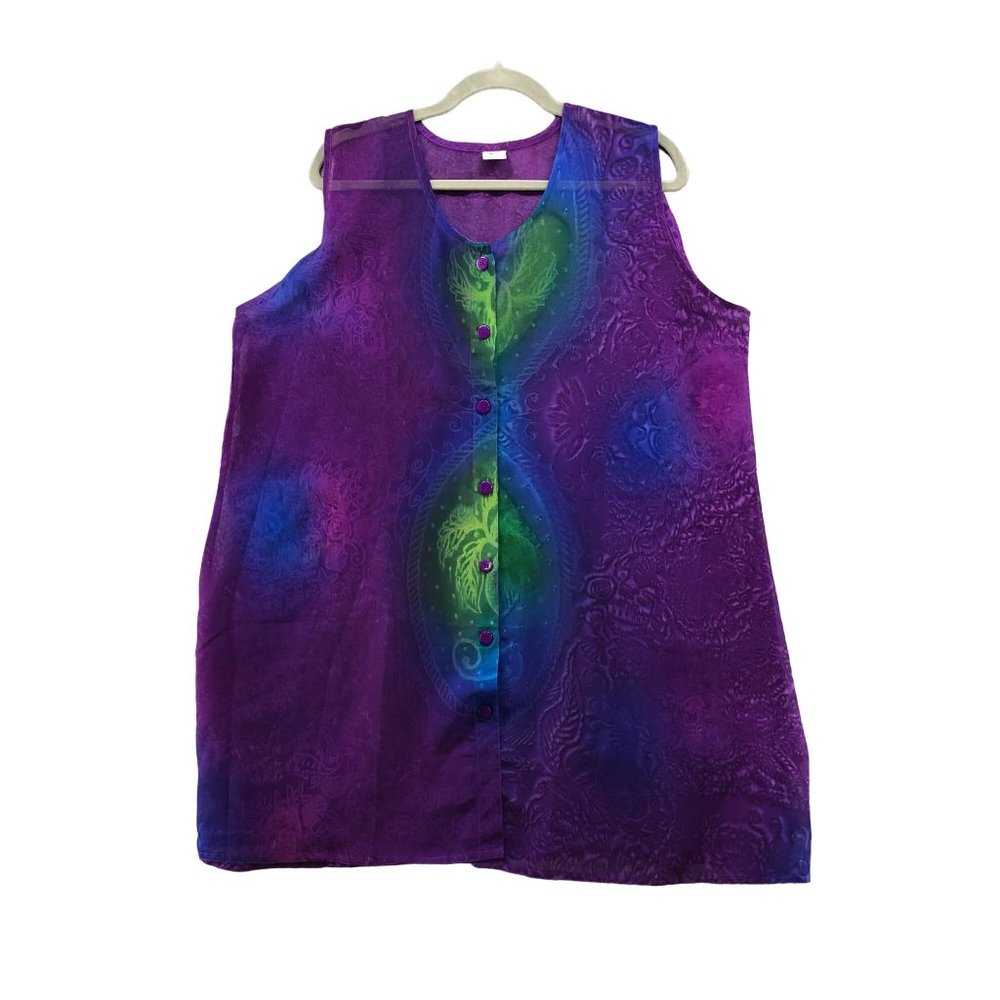Rima Beachwear Womens Swim Coverup Tropical Purple Multicolor Button‎ Front XL